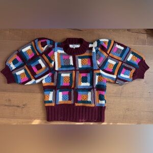 SEA NY Camryn Wool Patchwork Crochet Sweater S